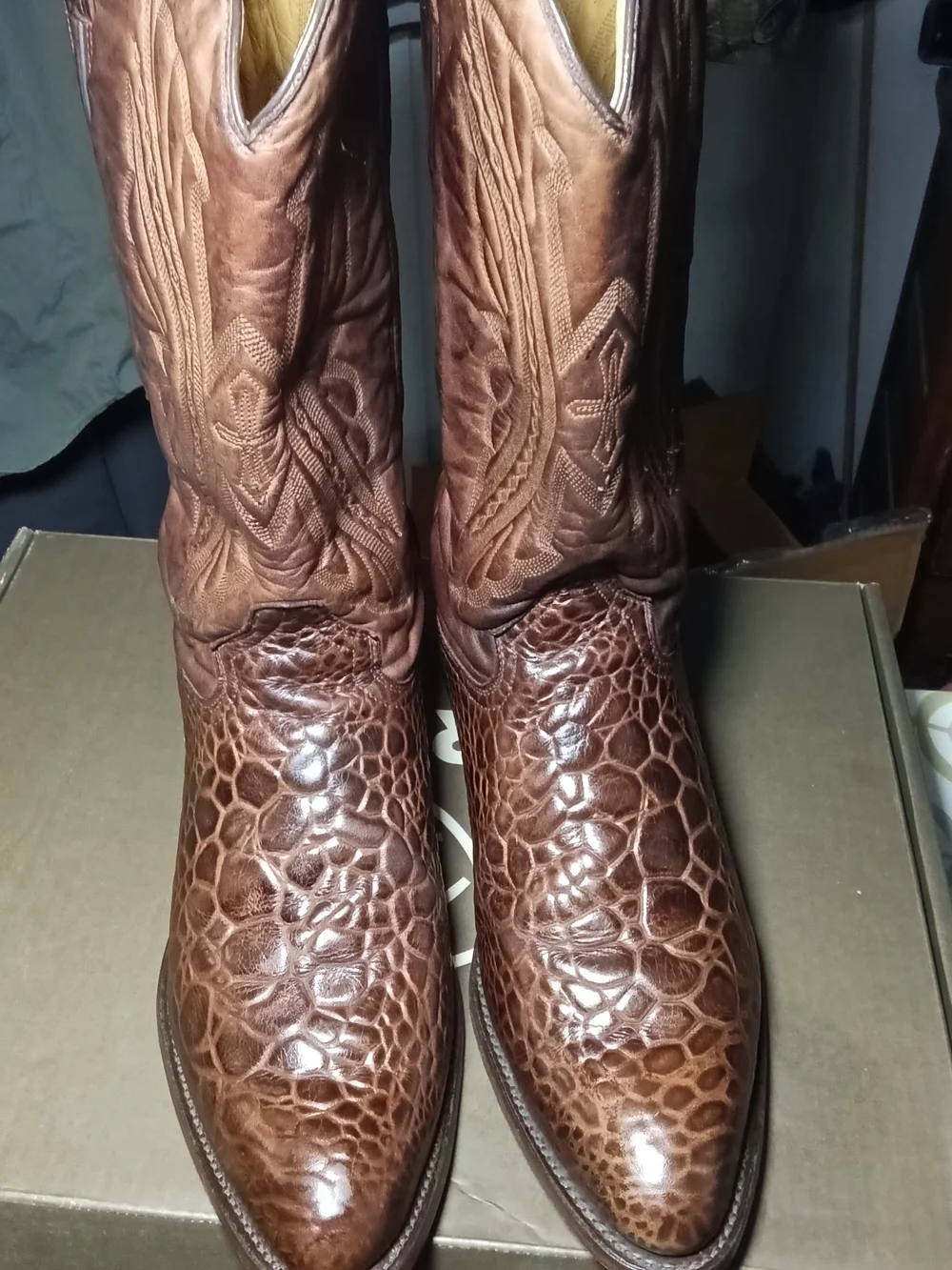 Men's Brown Sea Turtle print Leather Cowboy Boots, Size 12